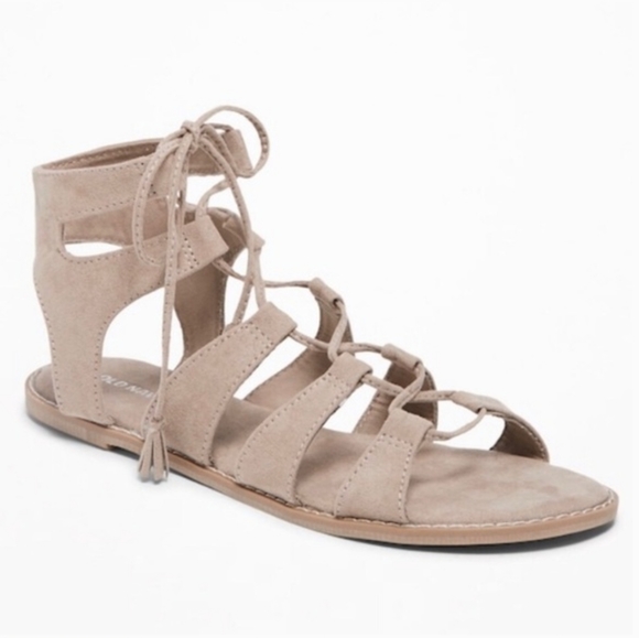 NWT Women's OLD NAVY Light Tan Brown Faux Suede Gladiator Sandals Spring Boho - Picture 1 of 9